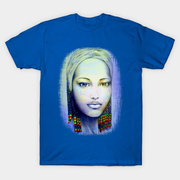 Creole African Girl Portrait Hand Drawing T-Shirt by BluedarkArt